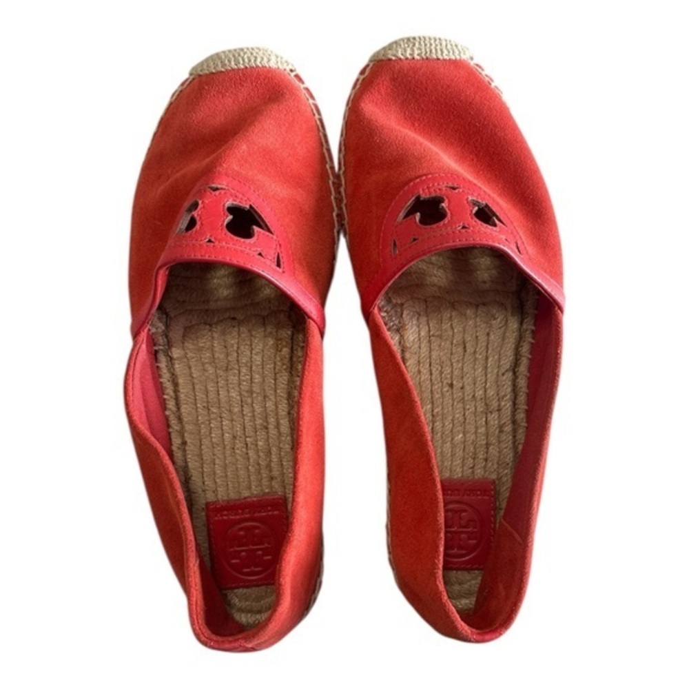 Tory Burch Sidney Red Leather Espadrilles Women’s 9.5 Cutout Slip‑On Flats